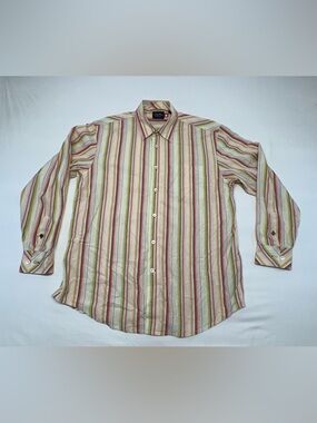 Indigo Palms Striped Long-Sleeve Casual Button-Down Shirt Size Large
